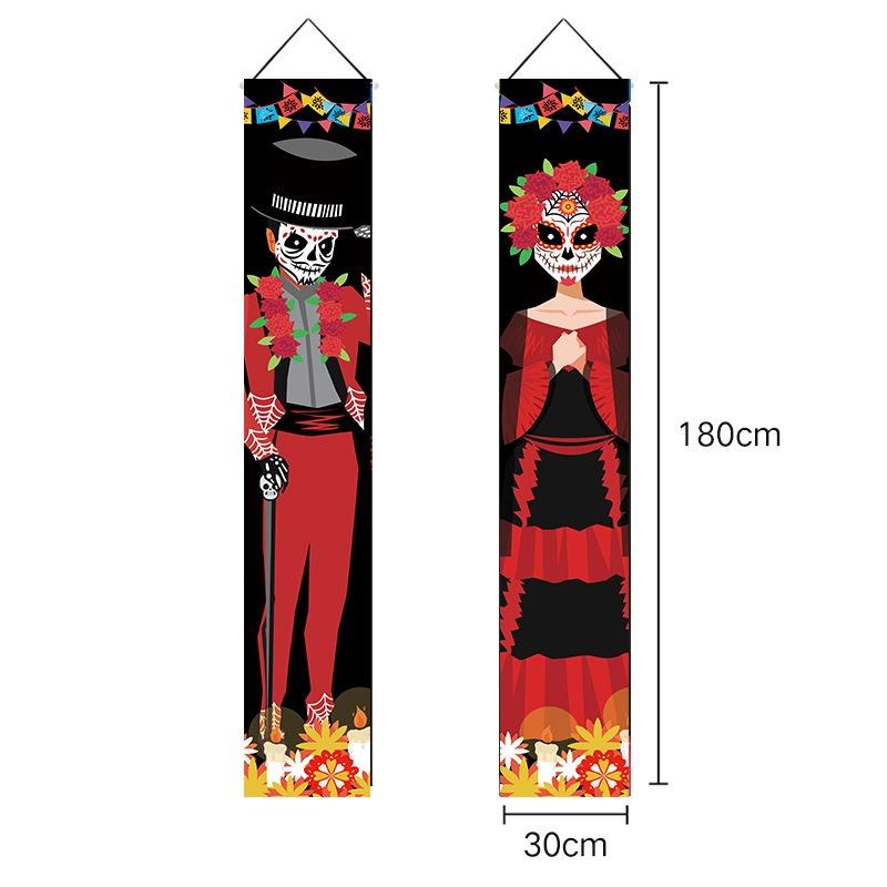 1 Pair Mexican Day of The Dead Decoration Outdoor Mexican Halloween Banner Porch Sign DIY Party Skull Welcome Hanging Door Decor