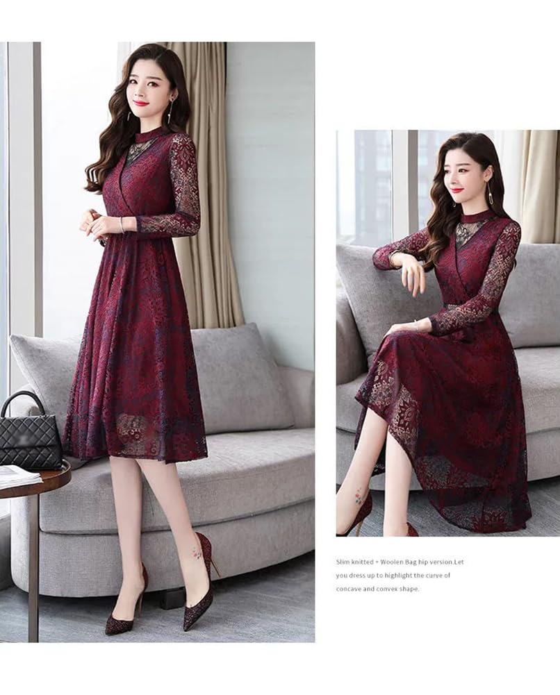 Long Midi Perfect for Party and Formal Beautiful [Chubikime] Women's All-Lace Dress, Sleeves, Length, A-Line, Lined, Belted, Slimming, Weddings,