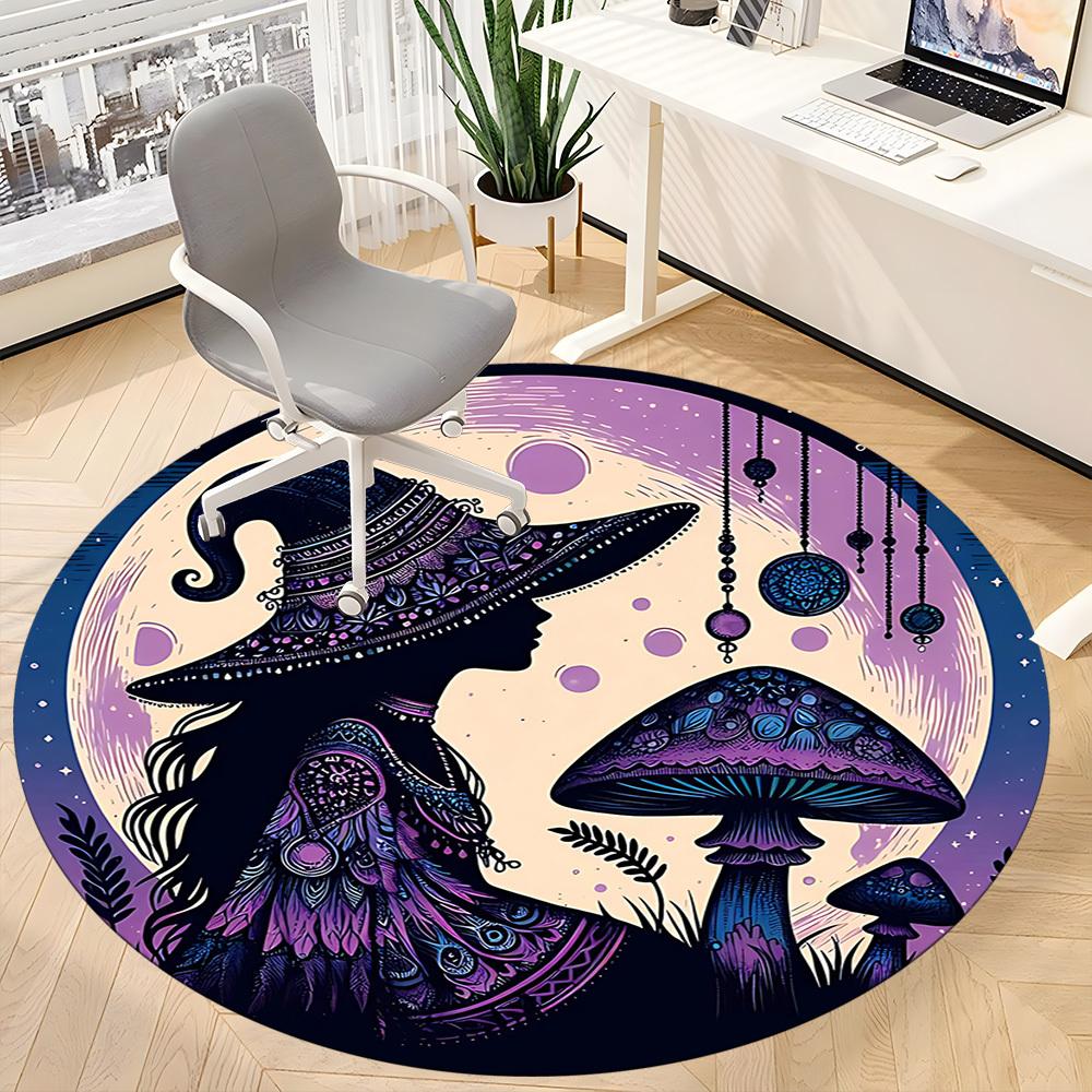 1PC Witch Mushrooms Office Round Area Rug, Indoor Mat Suitable For Office, Under Office Chairs Bedroom Living Room Home Decor, Room Deco 022