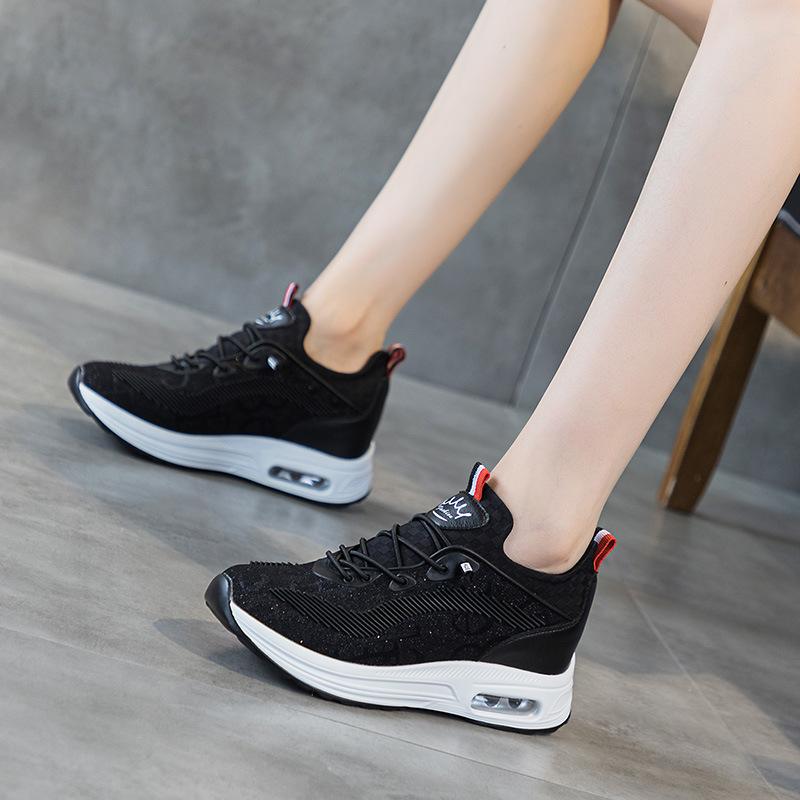 Air cushion sneakers women's 2025 new autumn versatile breathable fly-woven four-season heightening casual running shoes