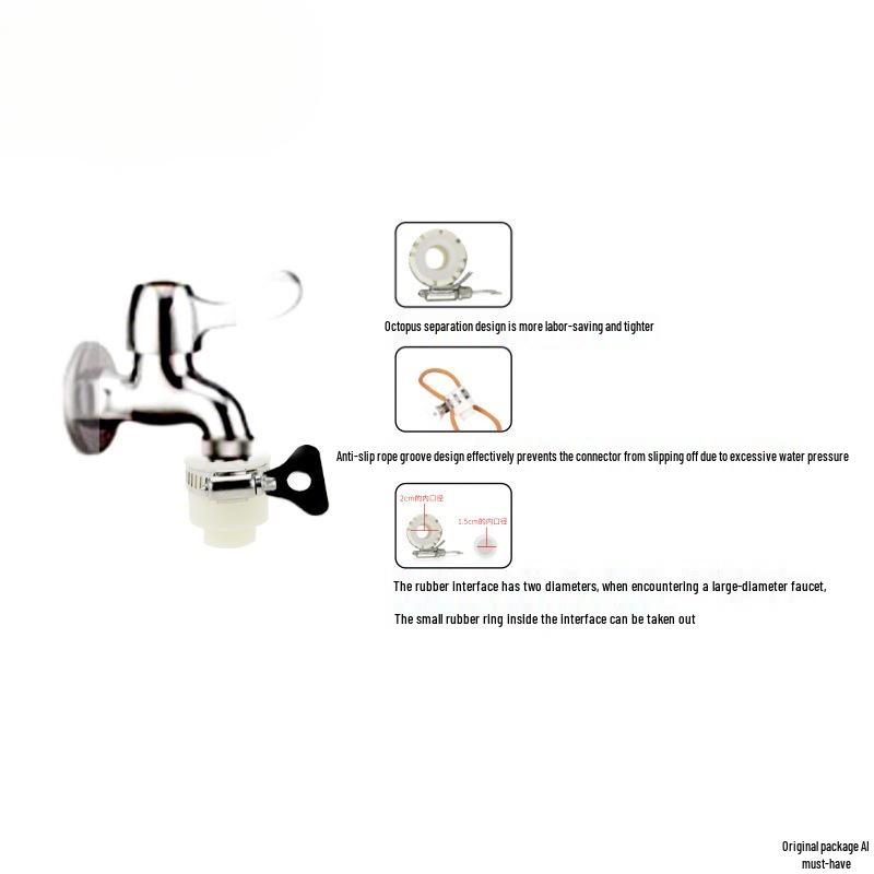 Universal 4-Point Water Hose Connector for Washing Machines, Faucets, and Car Wash Guns