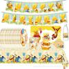 Winnie The Pooh Cartoon Anime Party Paper Plate Party Paper Cup Paper Plate Knife Fork Spoon Tablecloth Banner Birthday Ornament