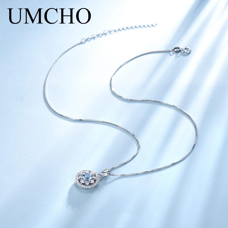 Umcho Leaf Blue Pendant Necklace Gemstone For Girl Gift Fine Jewelry