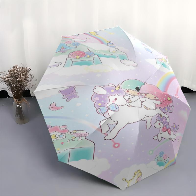 1pc Sanrio Colorful Little Twin Stars Pattern Beautiful Looking Automatic Folding Umbrella, 3 Folding, 8 Iron Frame Design, Durable and Suitable for T