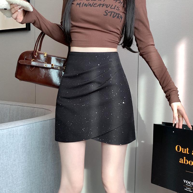 New Autumn/Winter 2025 Sequin Tweed High-Waisted Irregular Slim A-Line Skirt