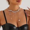 Chic Layered Beaded Necklace with Distinctive Charm Chain Choker Necklaces Fashion Jewelry Gift for Women Girls