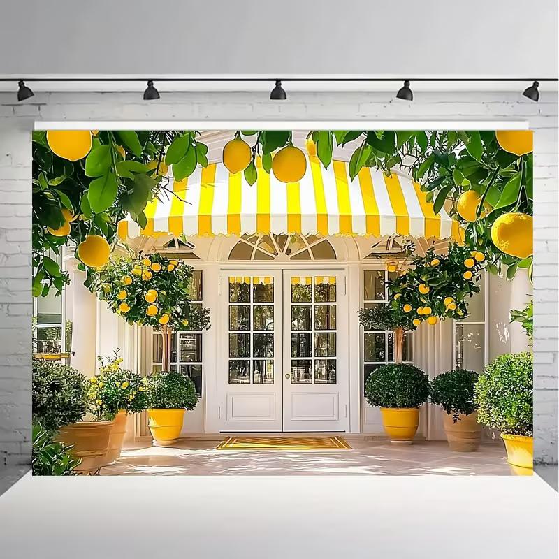 2D Bright Lemon Tree Backdrop, Yellow Potted Lemon Porch Wall Decor for Spring