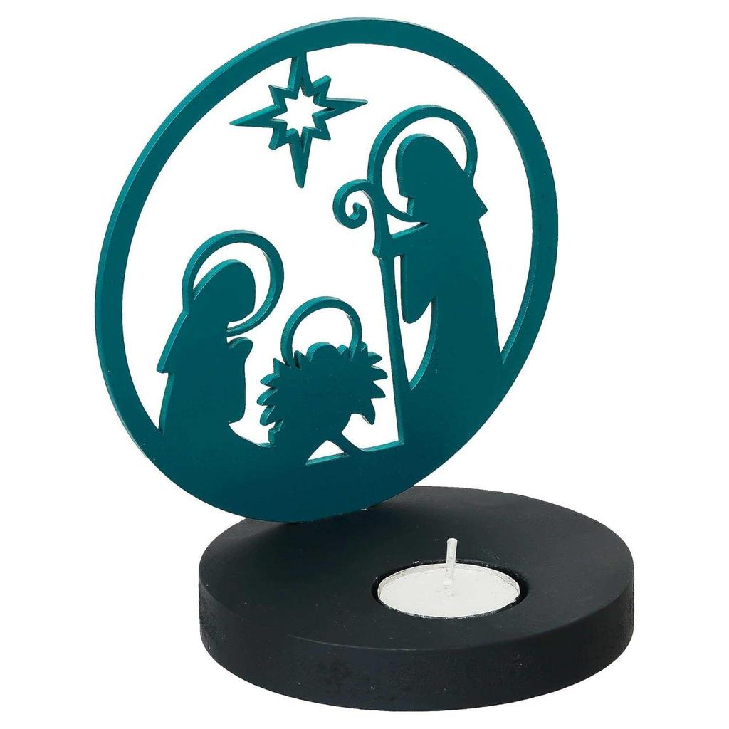 Nativity Scene Holy Family Jesus Birth Decorative Tea Light Candle Holder (Wooden Green)| Christmas Decoration Items for Home Office