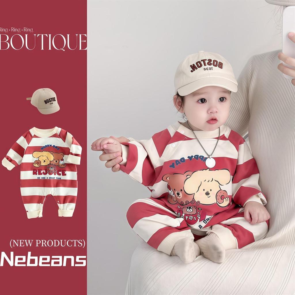 Spring Baby Romper: Yarn-Dyed Striped Cotton Bodysuit for Boys & Girls