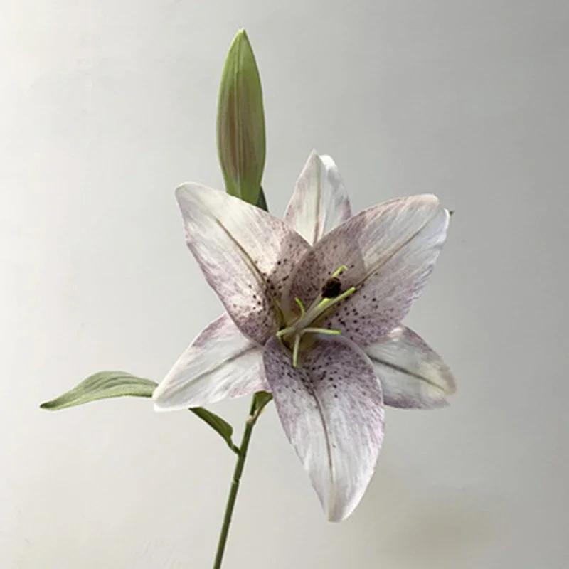 Artificial Plants Ornament Premium Lily Artificial Flower Living Room TV Cabinet Dining Table Vase Flower Arrangement Decoration