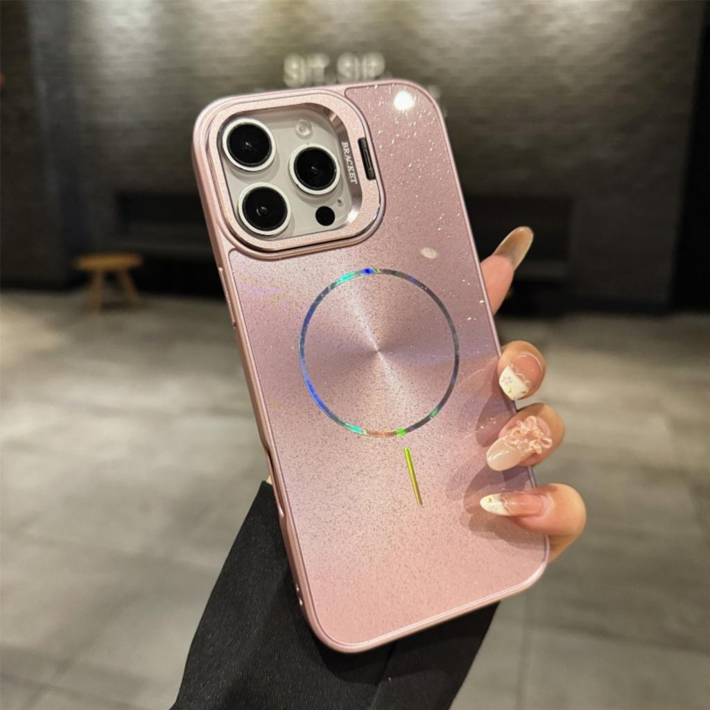 CD Texture Laser Glitter For Magsafe Lens Stand Case For iPhone Air 17 16 15 14 13 12 11 Pro Max Wireless Charge Bracket Cover