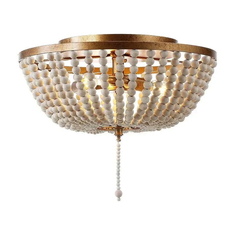 W2557 American style rural wooden bead ceiling light Creative Golden Iron Circular Ceiling Light for Children's Room