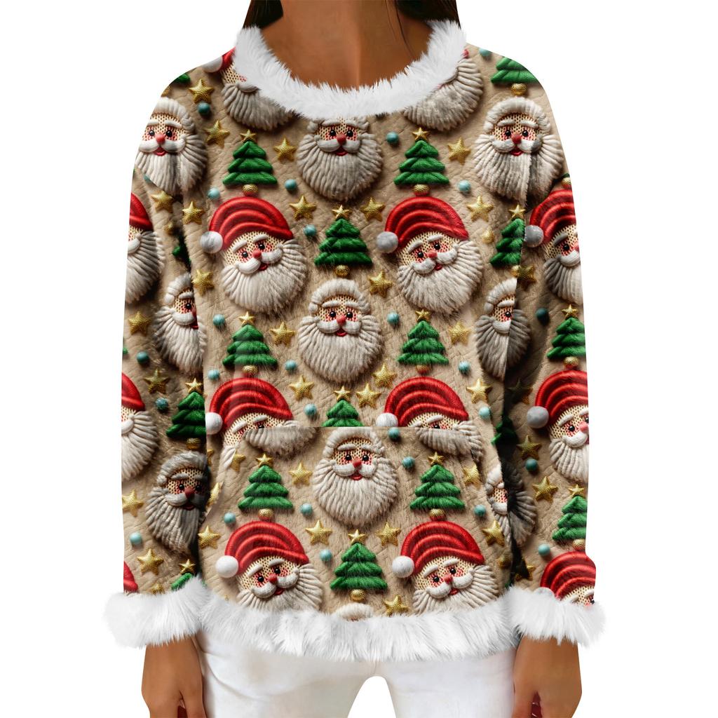 Women's Casual Fleece Sweatshirt  Long-Sleeve Round  Neck Casual Comfortable Loose-Fit Lightweight Women's Flannel Sweatshirt