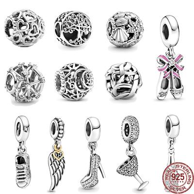 Nuove ballerine in argento sterling 925 e ala d'angelo ciondola il branello di fascino adatto dolce Fasion braccialetto collana gioielli regalo delle donne