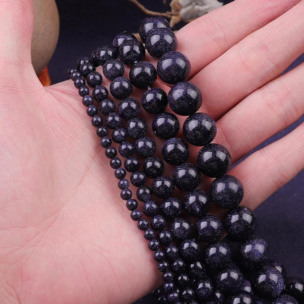 Naturstein Blauer Sandstein Runde lose Perlen 15" Strang 4 6 8 10 12 MM Auswahlgröße für Schmuckherstellung Armband DIY