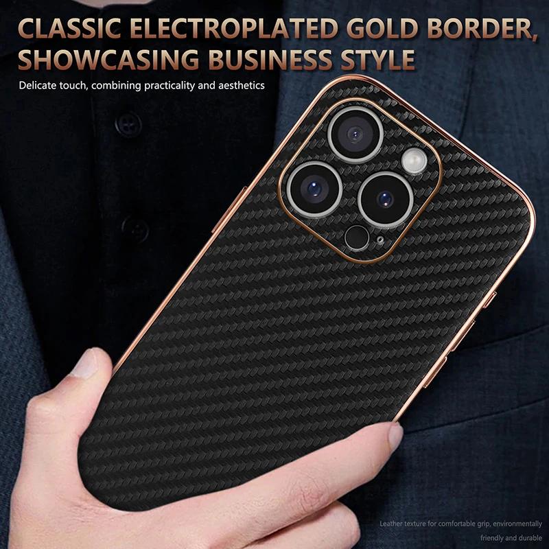 Pre iPhone 16 15 14 13 12 11 Pro Max Luxusné Kožené Vzor Uhlíkových Vlákien Puzdrá na Telefón Pre iPhone 16 Pro Ochranný Zadný Kryt
