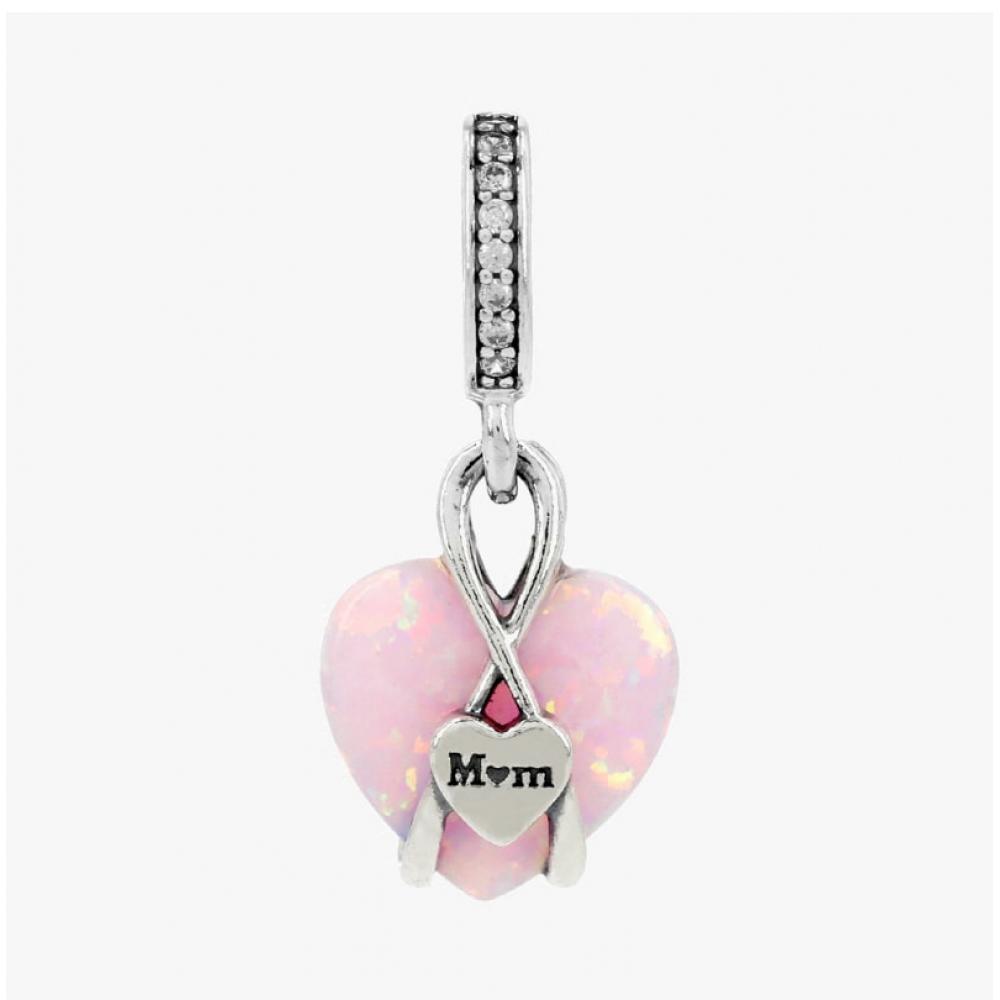 PAndora Mom Opalescent Pink Murano Pendant And Dangle Silver Charm 793202c01