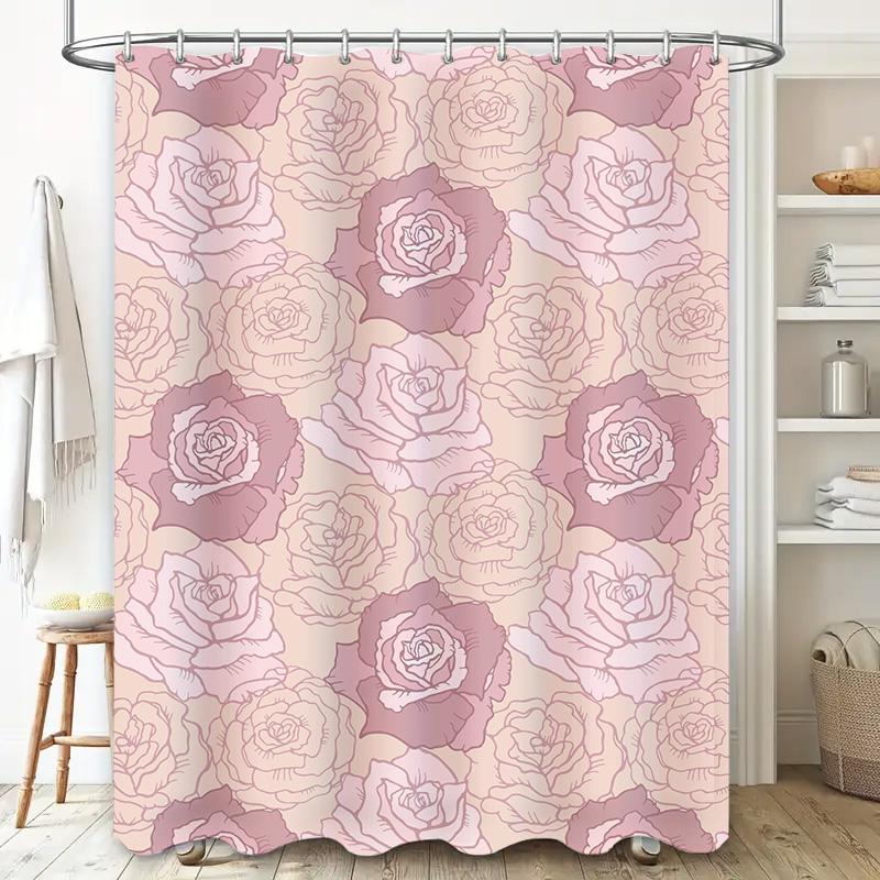 Pink White Rose Shower Curtain Waterproof Decorative Bath Mat Room Decoration Home Textiles