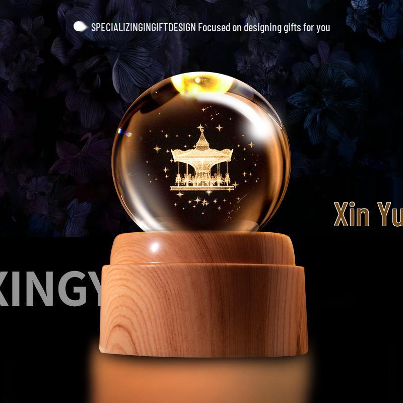 Creative Rotating Crystal Ball Night Light: Decorative Craft for Bedroom Atmosphere and Festive Gift.