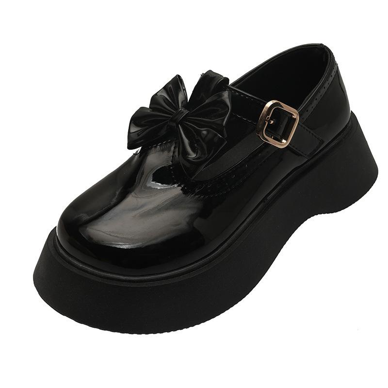 Женские модные кожаные туфли на платформе с милым бантом повседневные прогулочные туфли туфли принцессы 35 чёрный 2259₽