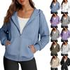 Women's Fashion Winter Long Sleeve Hooded Zipper Solid Color Loose Hooded Jacket
