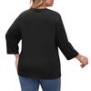 Women's Color Round Neck Plus Size Tops 3/4 Sleeves Elegant Shirt Tops
