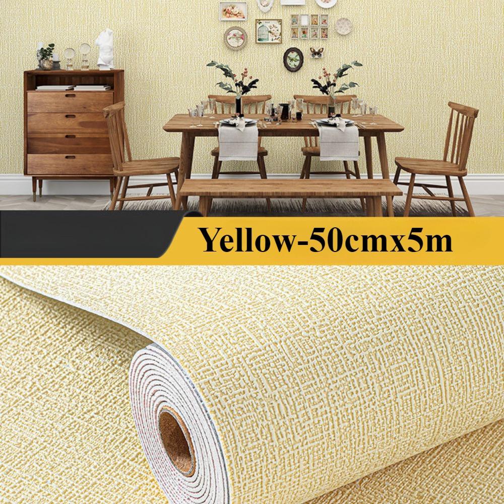 50cmx5m Linen Wallpaper Self-adhesive Waterproof Removable Wallpaper for Bedroom Livingroom Wall Decor