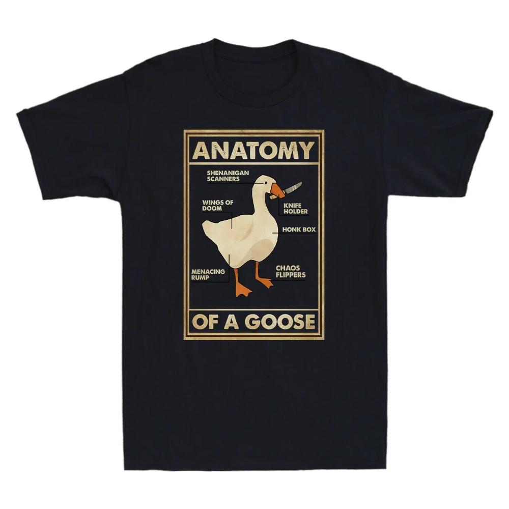 Summer Retro Gothic Style Men's T-Shirt with  Curved Anatomy Diagram Fun Duck Material Trendy Versatile