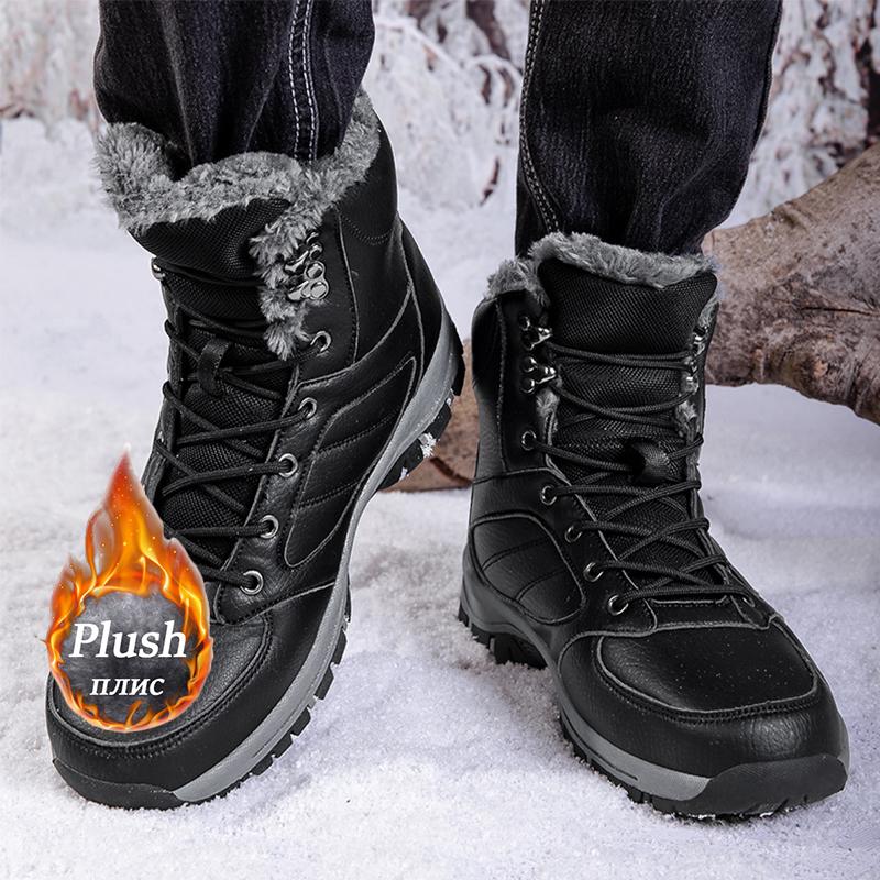 Men Winter Snow Boots For Waterproof Leather Sneakers Super Warm Men's Boots Outdoor Male Hiking Boots Work Shoes Big Size 39-48