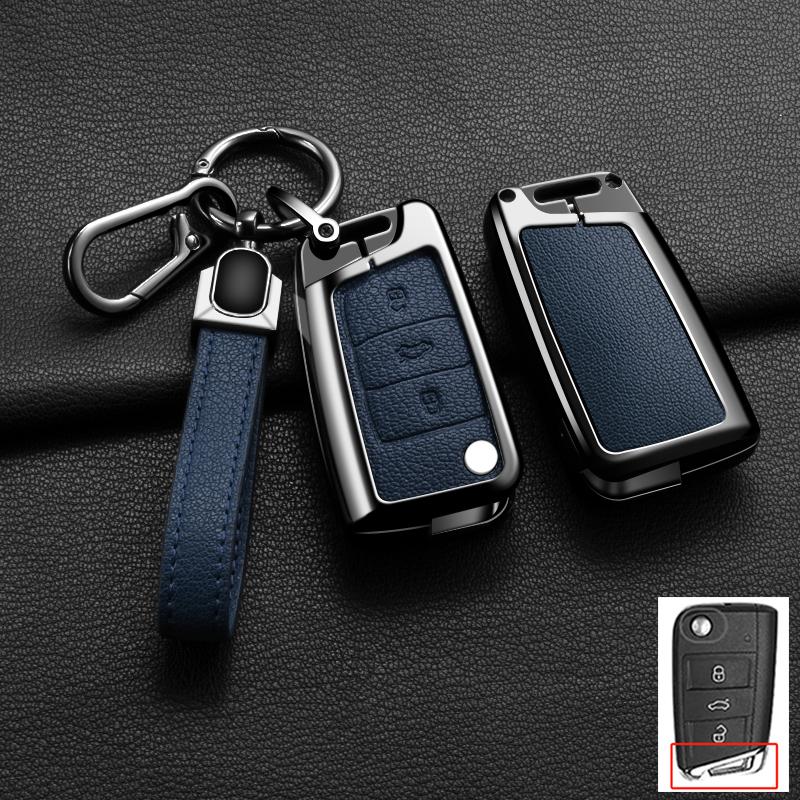 Interior Mouldings Car Zinc Alloy Leather Key Cover Case Protector For VW Volkswagen Golf 7 MK7 Tiguan MK2 Holder Shell Fob Keyc