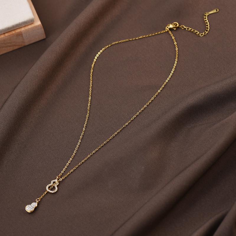 Elegant Titanium Steel Double Gourd Necklace For Women Stylish Ins Happy Luck Design For All Occasions
