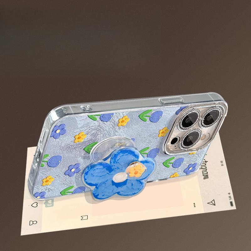 

Масляная живопись Синие цветы Подходят для чехлов для телефонов Apple 16 с подставками, Vivox200pro с ощущением высокого класса, 15 Противоударный и Xiaomi 14 Redmi Note 11 Pro