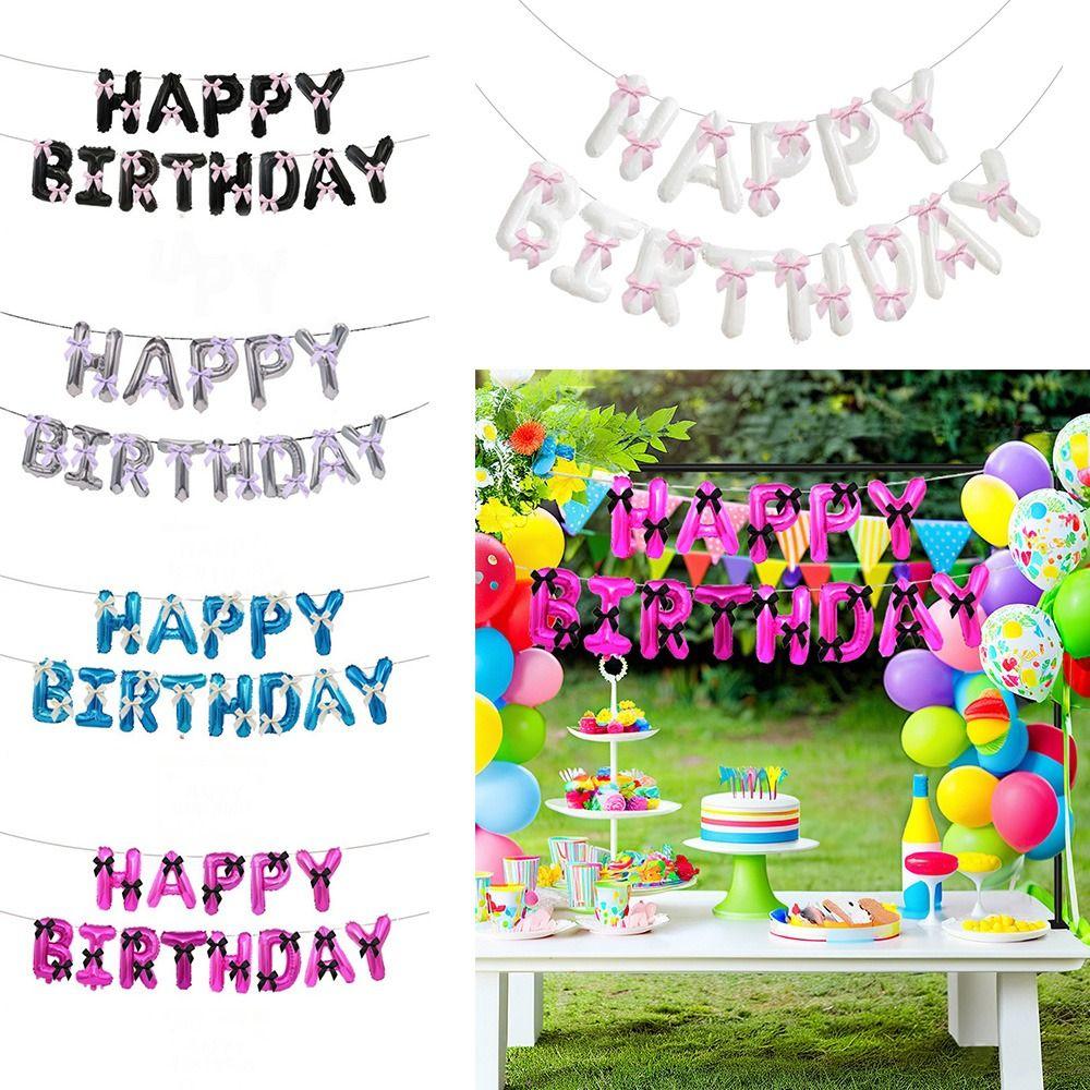 16 inch Happy Birthday Balloons Bow Ribbon Birthday Party Decoration Letter Balloons Balloon Set Aluminum Foil Balloons Party