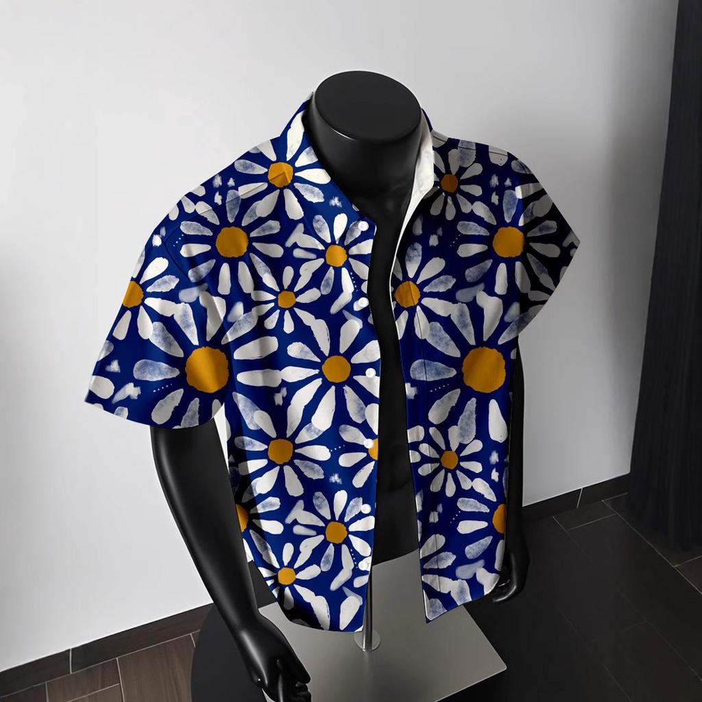 Leaf American Retro Trendy Brand Hawaiian Short-Sleeved Shirt Men'S Summer Couple Beach Handsome Shirt