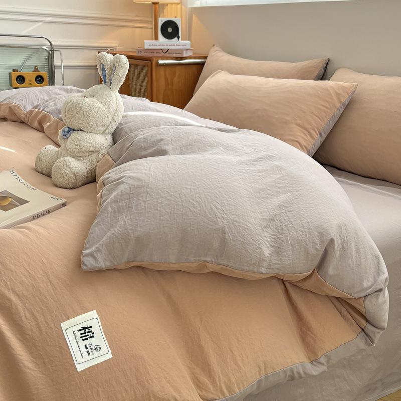 Super Soft Washed Cotton Solid Color 4-Pcs Quilt Cover Student Dormitory 3-Pcs Set Four Seasons Universal A Maternal Infant Grade