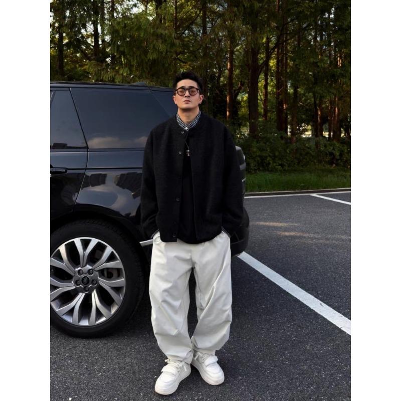 Autumn and winter heavy fake two-piece plaid knitted sweater jacket men's retro casual cardigan sweater ruffian handsome clothes