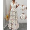 Women's Casual Floral Short-Sleeve Tie-Front V-Neck Fitted Dress for Summer