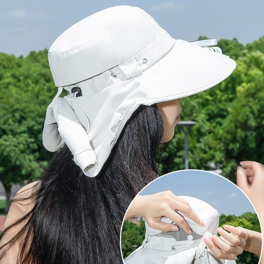 Verstellbarer Solarbetriebener Ventilator Hut Großer Schirm Gesichtsabdeckung UV-Schutz Hut Integrierter Schulterumhang Fischerhut Sonnenschutz
