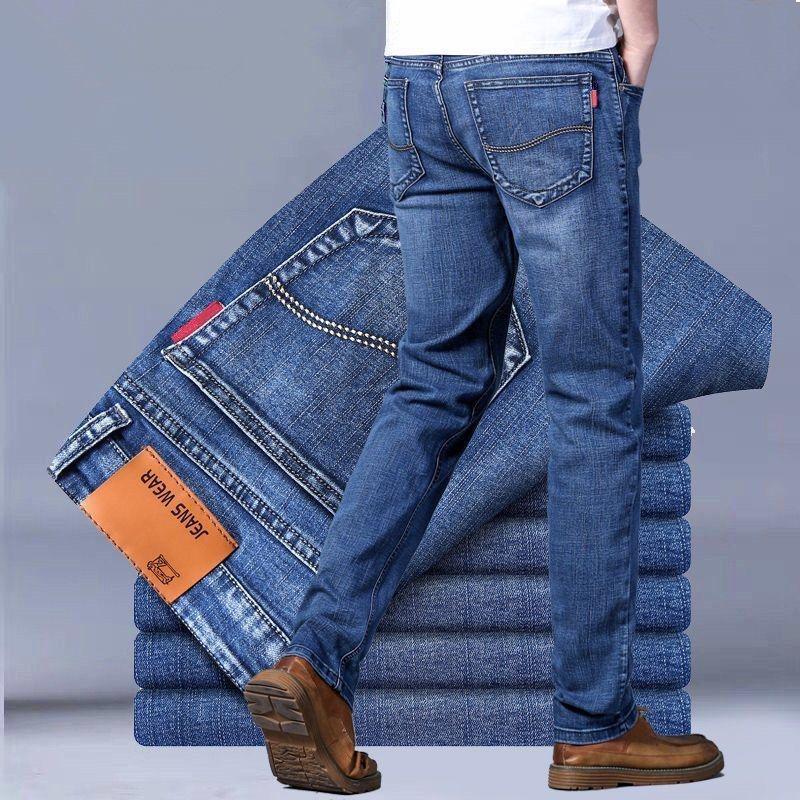 Men s Elastic Plus Size Straight Leg Jeans - Versatile Business Casual Long Pants Size 30 (Waist 23 inches)