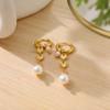 18K Gold-Plated Stainless Steel Drop Earrings French Light-Luxury Pearl Pendant ZIRCON Stone Elegant Versatile Jewelry Women