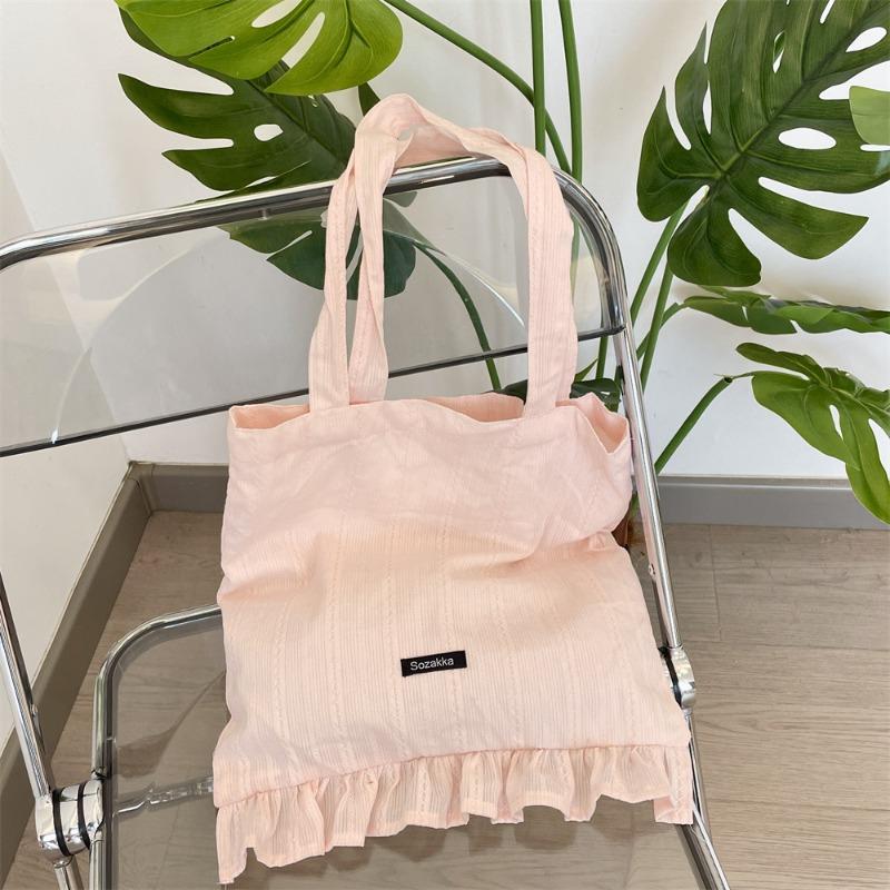 5 New Simple Rhombus Canvas Bag Lace Shoulder Bag Large Capacity Portable Tote Bag