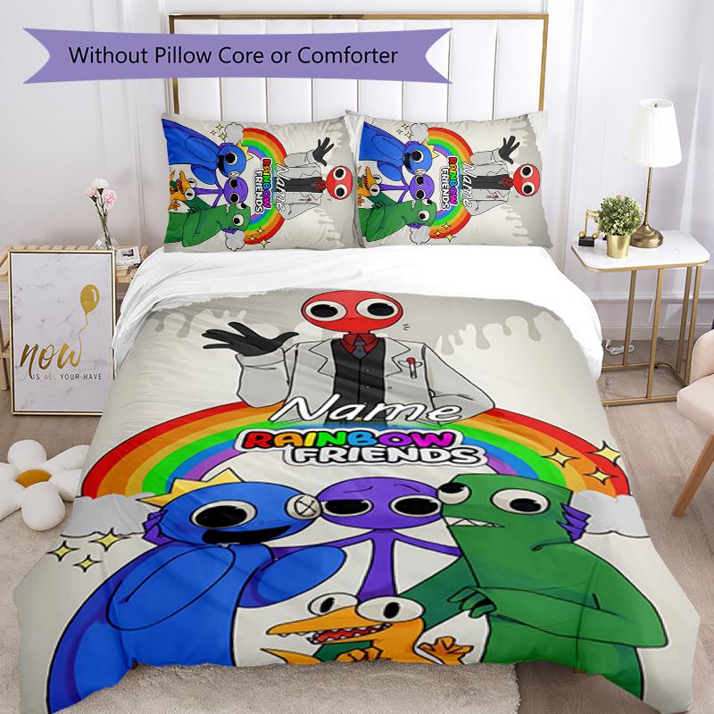 3pcs Custom Name Rainbow Friends Bedding Set Duvet Cover Closure Includes 1 Duvet Cover & 2 Pillowcases for All Seasons Bedroom Decor