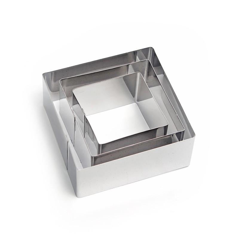 3-Piece Thickened Stainless Steel Square Mousse Cake Ring Set for DIY Baking