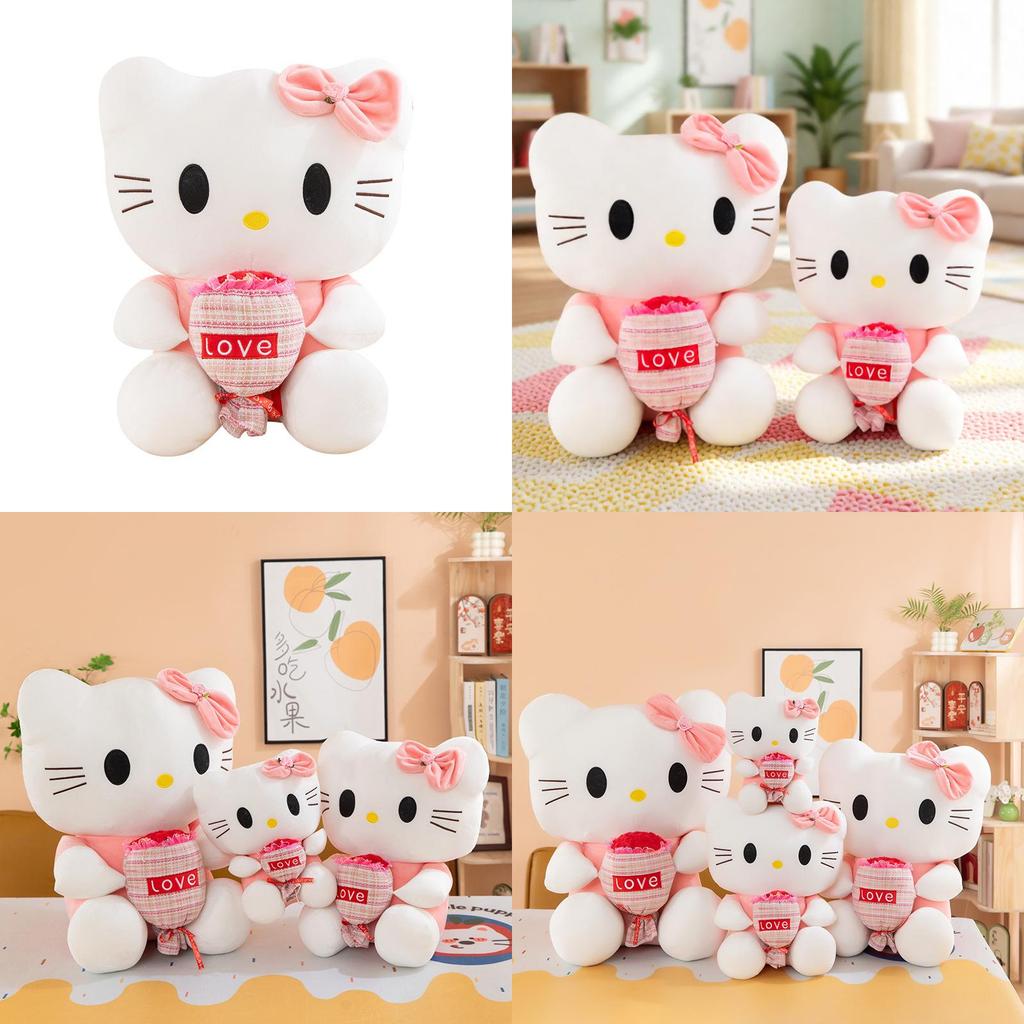 Rose Hello Kitty Cat Plush Toy With Short Plush For Couples Gift And Collectors