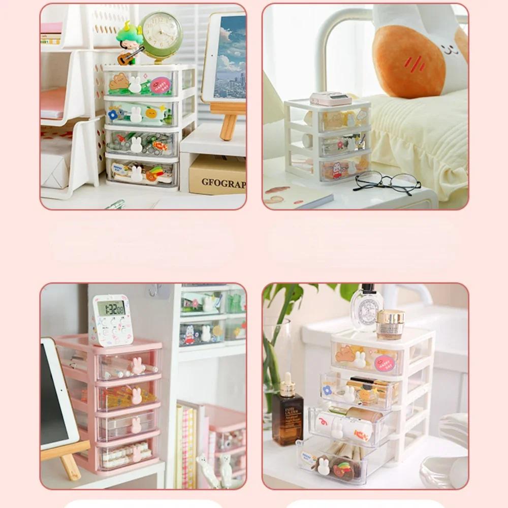 Desktop Stationery Storage Box Organizer Drawer Pen Holder Makeup Cosmetic Plastic Drawer Storage Box Desk Organizer Cute