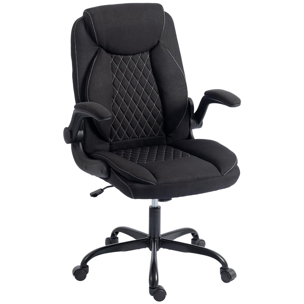 Linen-Look Computer Desk Chair, Executive Office Chair with Flip-Up Armrests and Thick Cushion, Black