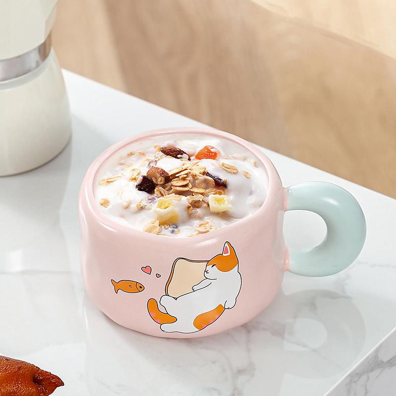 Bread Cute Cartoon Cat Single Cup High Value Ceramic Cup Portable Household Mug Birthday Gift Water Cup
