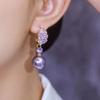 New Purple Pearl Earrings Full of Diamond Leaves for Women, Design Ear Buckles Temperament Earrings