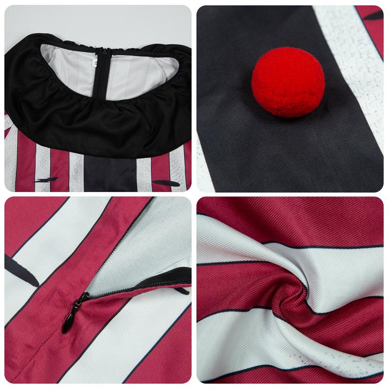 Clown Costume Red And White Vertical Striped Loose-fitting Outfit With Pleated Top Pants Adult Prank Costume Halloween Costume