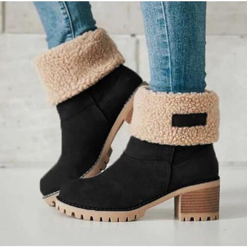 Large Size Velvet Thermal Short Boots Women's Autumn and Winter New Thick Heel Medium Heel Martin Boots Snow Boots
